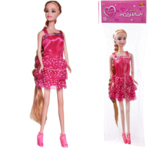 Кукла ABtoys Любимая кукла в ярко-розовом платье с трехярусной юбкой в белый горох 29 см